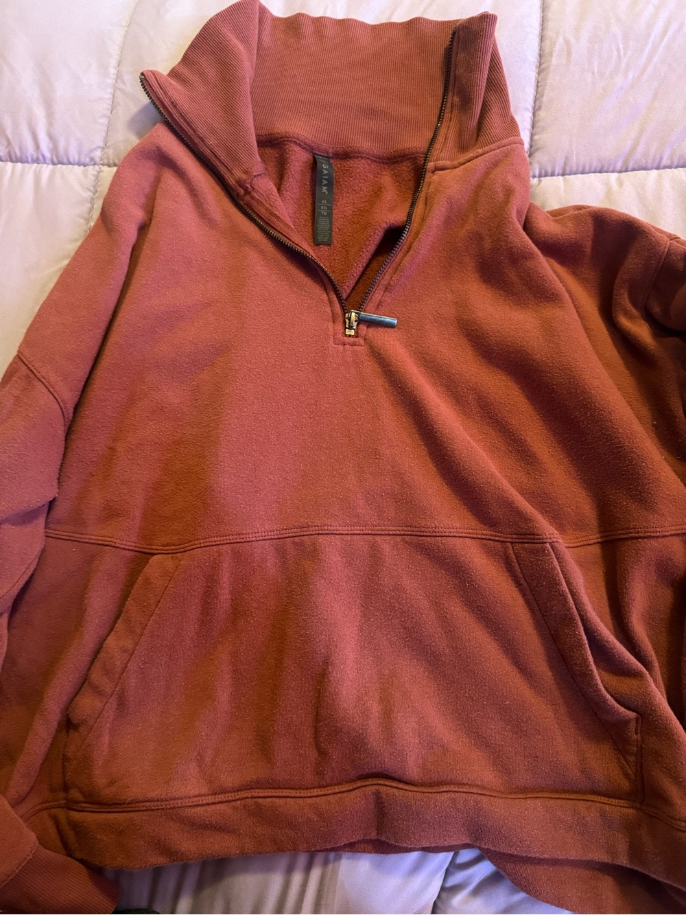 GAIAM Women's Zip-Up Pullover Sweater in Rusty Rose